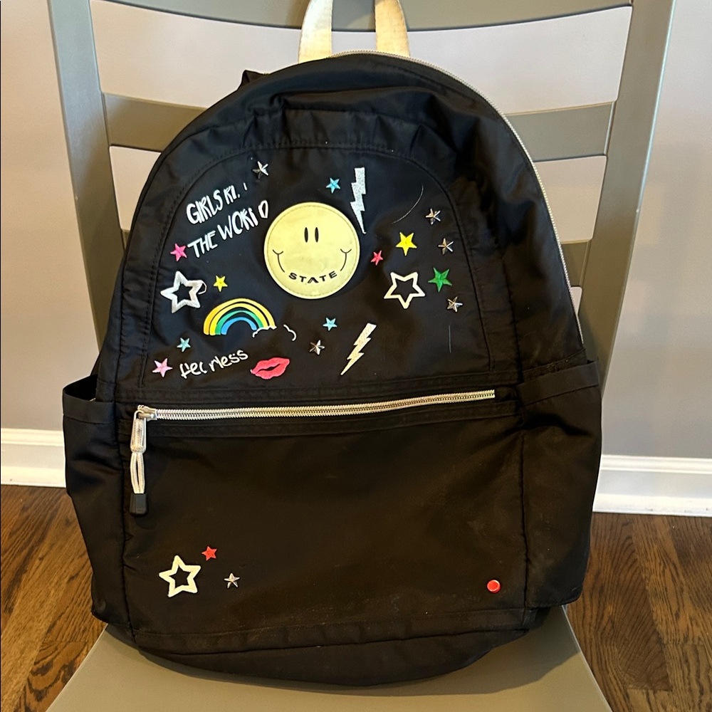 STATE Black Backpack with Fun Patches